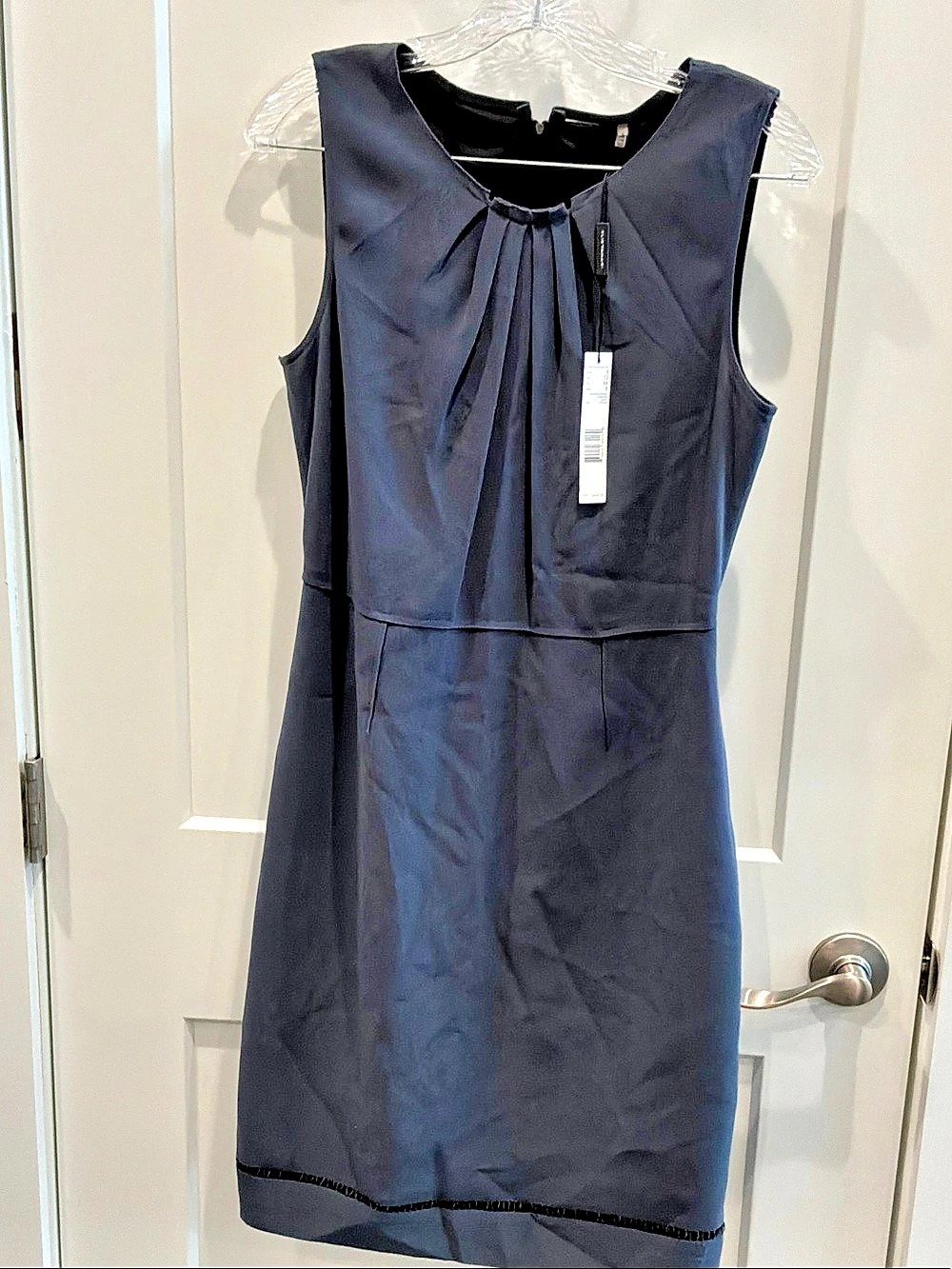 Elie Tahari Stella Rosario Dress Pleated Neck Mini Blue Size 8 NWT Reg 448